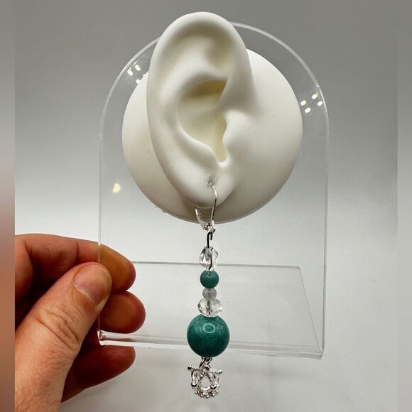 SALE! 3" dangle earrings in silver tone metal with glass, stone, ceramic beads! - Picture 8 of 10